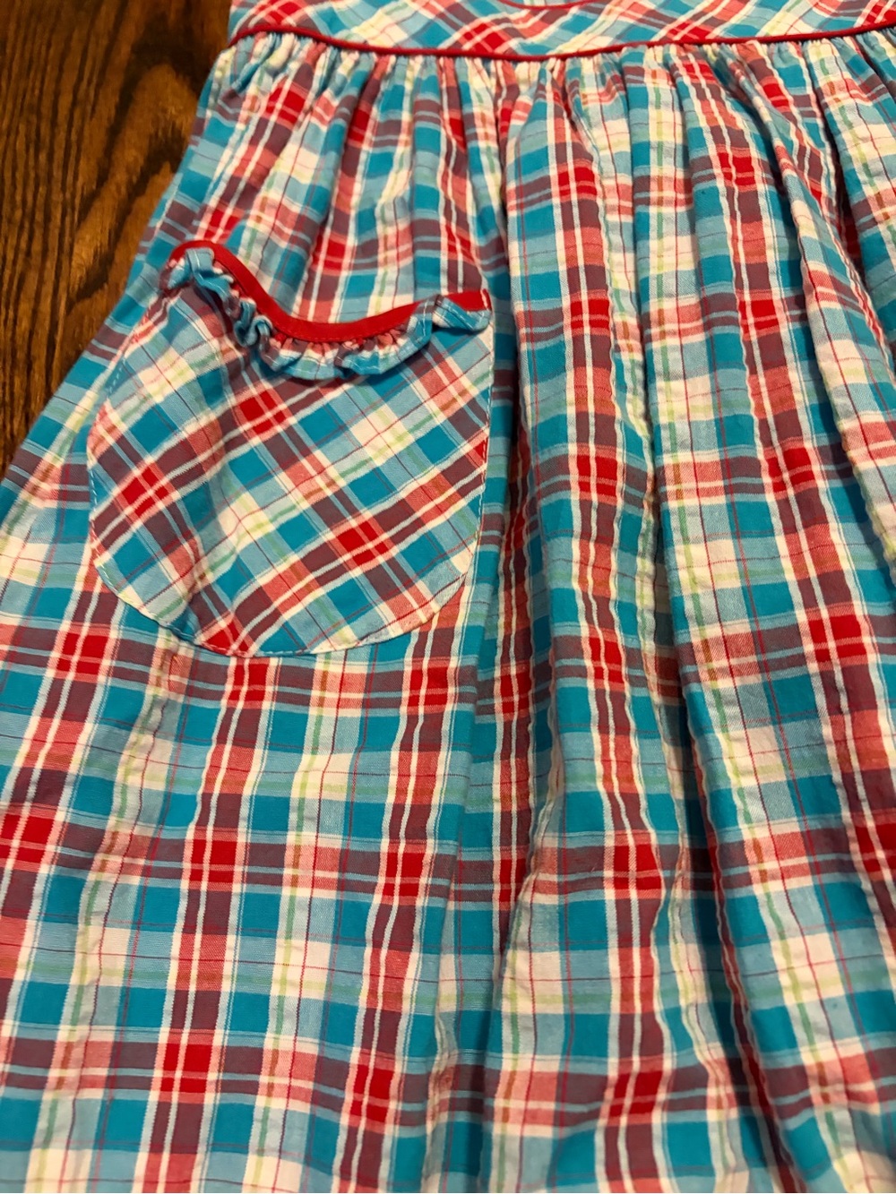 Strasburg Girls’ Size 8 Blue and Red Plaid Sundress with Pockets - Picture 6 of 7
